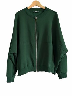 HANIQA Women's Forest Green Chrome Zip-Front Bomber Jacket 4X